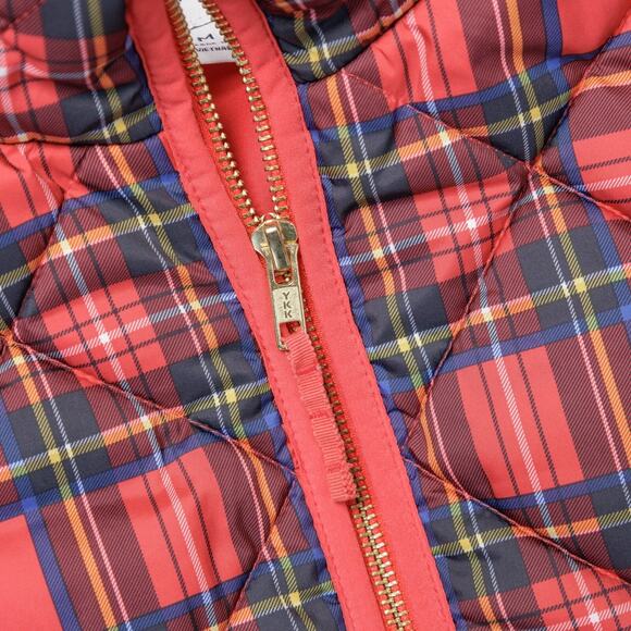 J. Crew Tartan Print Snap Pockets Red Blue Plaid Puffer Vest Womens Size M - Picture 7 of 14